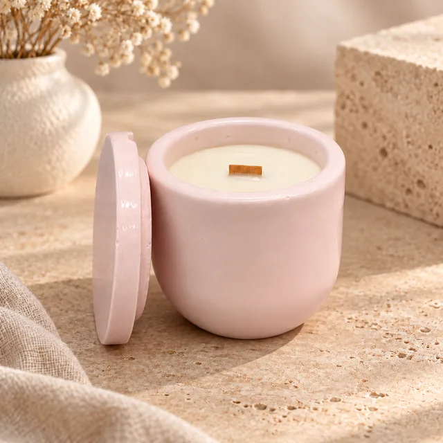 Küçük Pembe Beton Mum 3