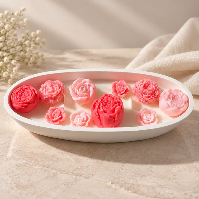 Pembe Çiçekli Kayık Mum