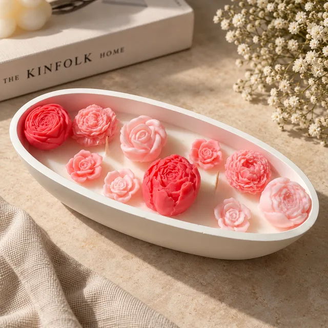 Pembe Çiçekli Kayık Mum 3